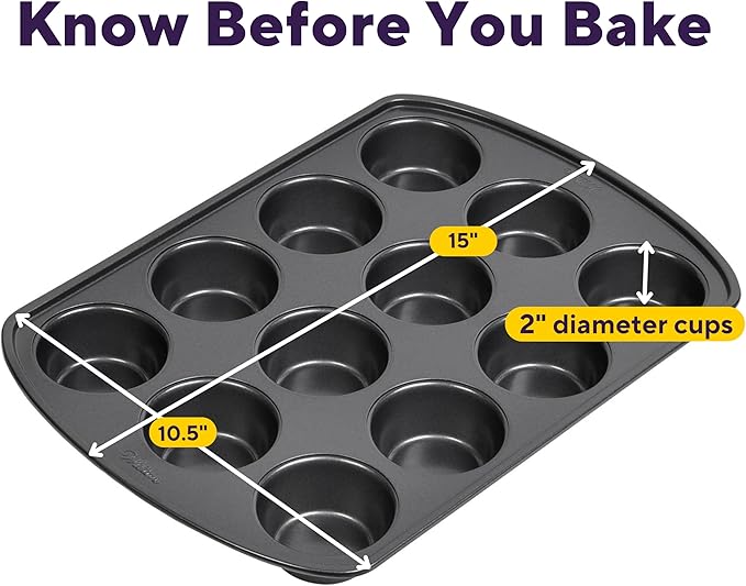 Wilton Gold Non-Stick 12 -Cup Muffin Pan, Stainless Steel Bakeware, Made without PFAS, 10.5 x 15 x 1.4 in, Packaging May Vary