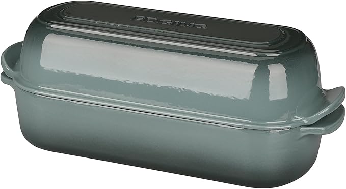 Enameled Cast Iron Loaf Pan with Lid, Bread pan, Dutch Oven Bread pan for Homemade Sourdough Bread Baking, 12.5x5.5 inch, 5qt, Slateblue