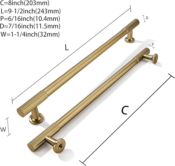 khtumeware 8 Inch Hole Center 5 Pack Champagne Bronze Heavy Duty Solid Satin Brass Cabinet Pulls, Kitchen Drawer Handles, for Dresser cabinets, cabinets