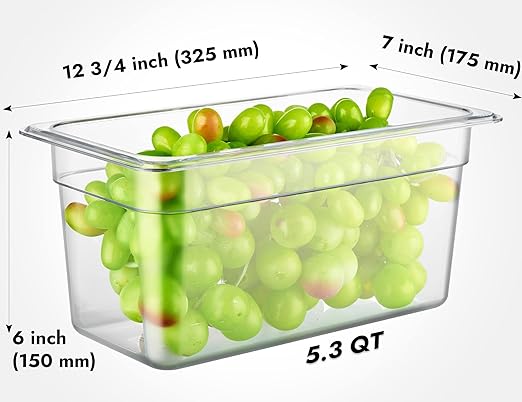 CURTA 6-Pack 1/3 Size 6" Deep NSF Polycarbonate Food Pans | Dishwasher & Freezer Safe Clear Container for Prep Tables, Buffet, Salad Bar, Commercial & Home Kitchen