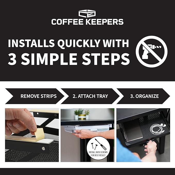 KEEPERS - Under Desk Drawer Slide Out – Metal Under Desk Storage Drawer for Office, Home, RV, Kitchen – Slim Under Table Drawer Attachment with Easy DIY Mount - Under Desk Organizer - 11x10x2.5In