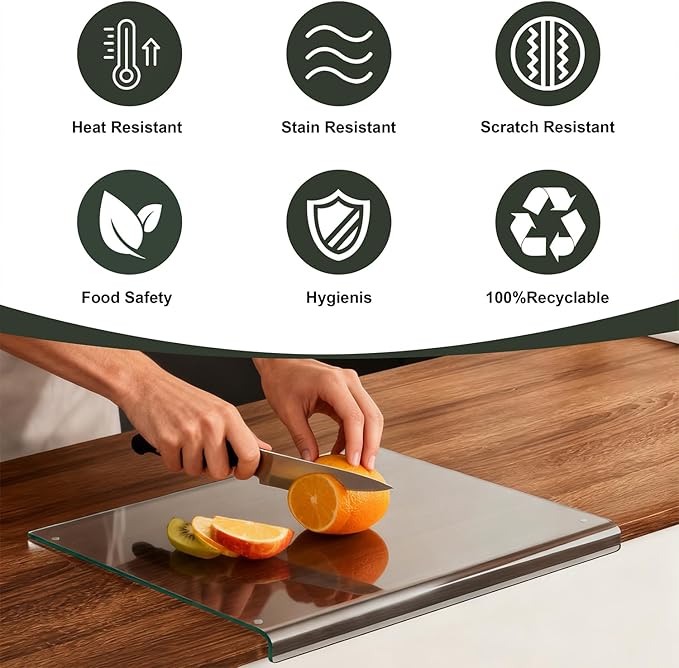 Tempered Glass Cutting Board for kitchen with Counter Lip, Glass Chopping Board, Scratch-Resistant,Non-Slip (Gray)