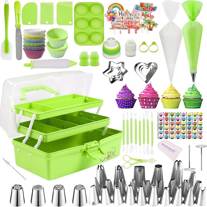 Cake Decorating Tools Supplies Kit - 274 Pieces Baking Supplies with Storage Box for Beginners - Icing Bag and Tip Set for Cupcake and Cake Icing Fondant Decorations Mint Green cake decorating kit