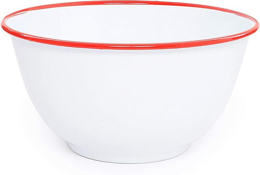 Crow Canyon Home Enamelware Salad Bowl, 5 quart, Vintage White/Red