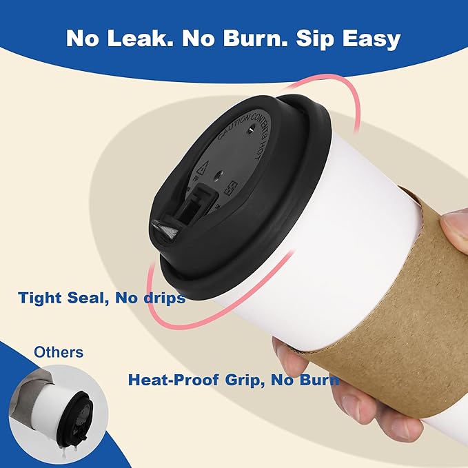 20 oz 500 Pack Coffee Cups with Lids and Sleeves, Straws, Hot Disposable To Go Travel Paper Cups Bulk for Office, Home Coffee Bar Accessories, Chocolate, Cocoa, Beverage (White)