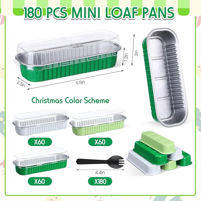 540 Pcs St. Patrick's Day Mini Loaf Pans with Lids and Spoons 6.8 oz Rectangular Aluminum Foil Baking Pans Mini Cake Tins for Bread Desserts