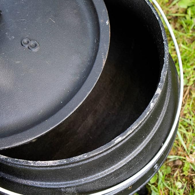 Lehman's Campfire Cooking Kettle Pot - Cast Iron Potje Dutch Oven with 3 Legs and Lid, 16 inch, 9 gallon