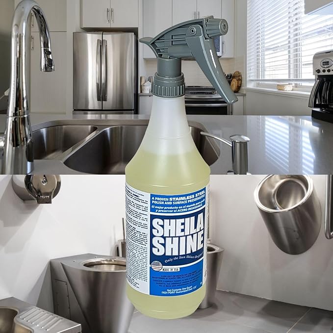 Sheila Shine 1 Quart Stainless Steel Cleaner and Polish – Cleans, Polishes & Protects Kitchen Appliances, Refrigerators, Sinks, Ovens & Grills – Stainless Steel Cleaner Spray Bottle