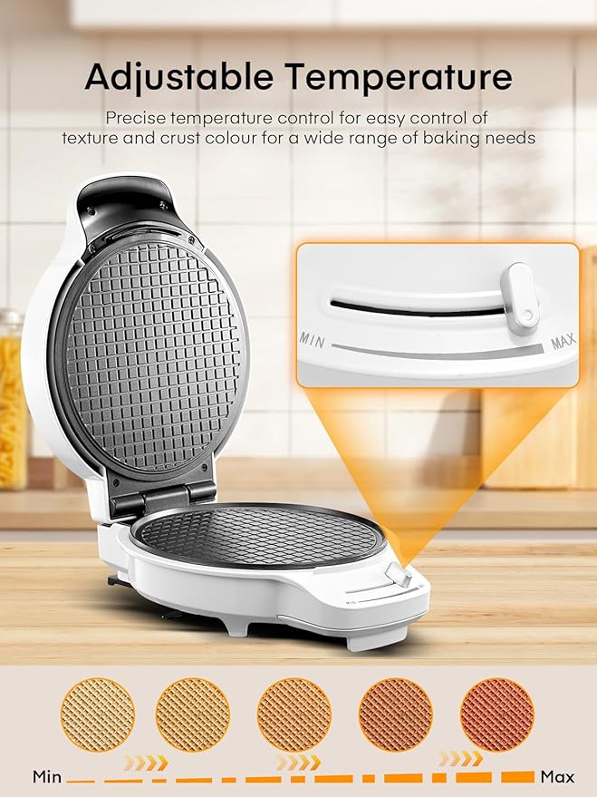 FOHERE Waffle Cone Maker Machine and Ice Cream Bowl Maker with Temperature Control, Double Side Nonstick Waffle Bowl Maker with Cone Roller, 7.5” Thin Waffle Maker for Home Kitchen (White)
