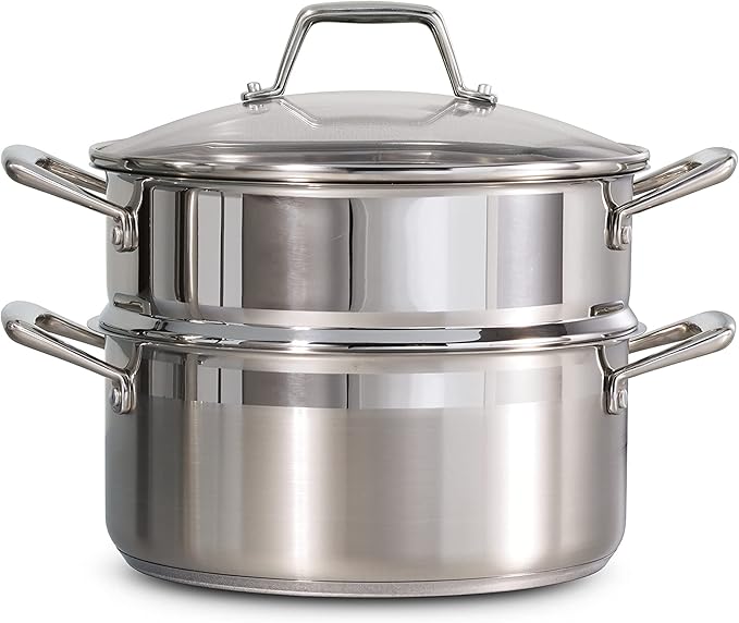 Tramontina Gourmet 5-Quart Steamer Set, Tri-Ply Base Stainless Steel Dutch Oven with Steamer Insert and Glass Lid, Induction-Ready