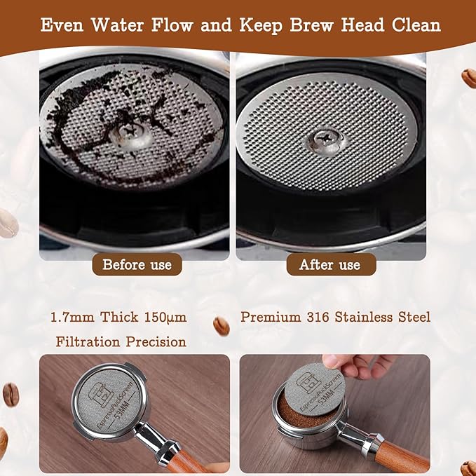 53mm Espresso Tamper Kit - Spring-loaded Coffee Tamper, Adjustable Depth Espresso Distributor Leveler, Magnetic Dosing Funnel Aluminum Metal, Reusable Puck Screen, Fit Breville 54mm Portafilters
