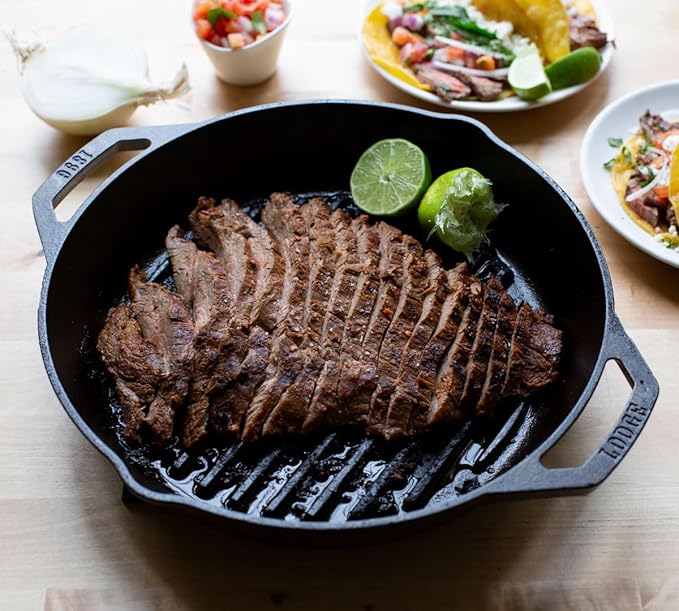 Lodge 12" Cast Iron Dual Handle Grill Pan, Black