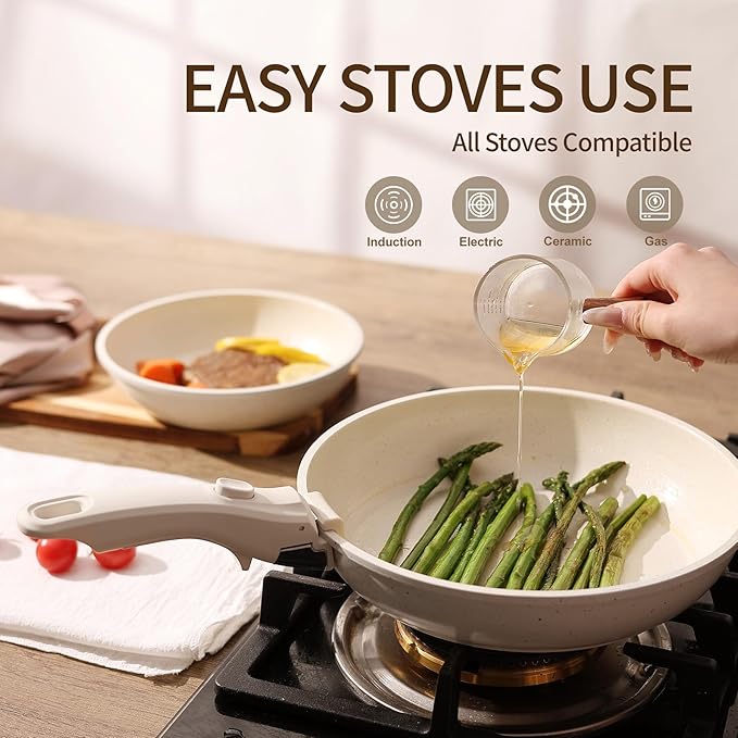 21PCS Pots and Pans Set Ceramic, Pots and Pans Set Non Stick, Removable Handle, Stackable, Nonstick Cookware Set, Non Stick for Cooking