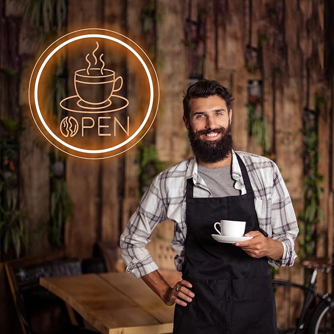 Coffee Open Neon Sign Business Open Lights for Cafe Shop Home Bar Wall Decor Novelty Light Up Sign Gift for Coffee Lovers Cafe Corner Decor