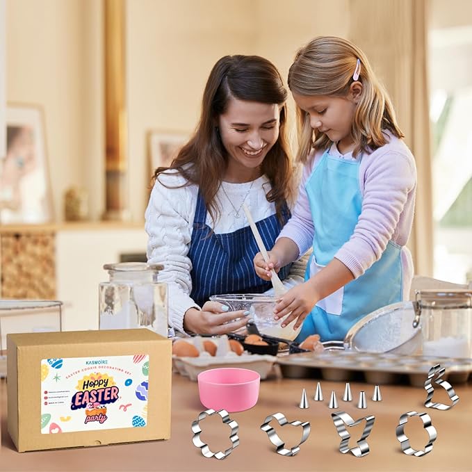 Easter Cookie Decorating Kit(ALL-IN-ONE),185Pcs with 9pcs Easter cookie cutters,Mixing Tools,Piping Tools,Decorating Tools and 100pcs Cookies Bags for Baking Beginners and Decorator