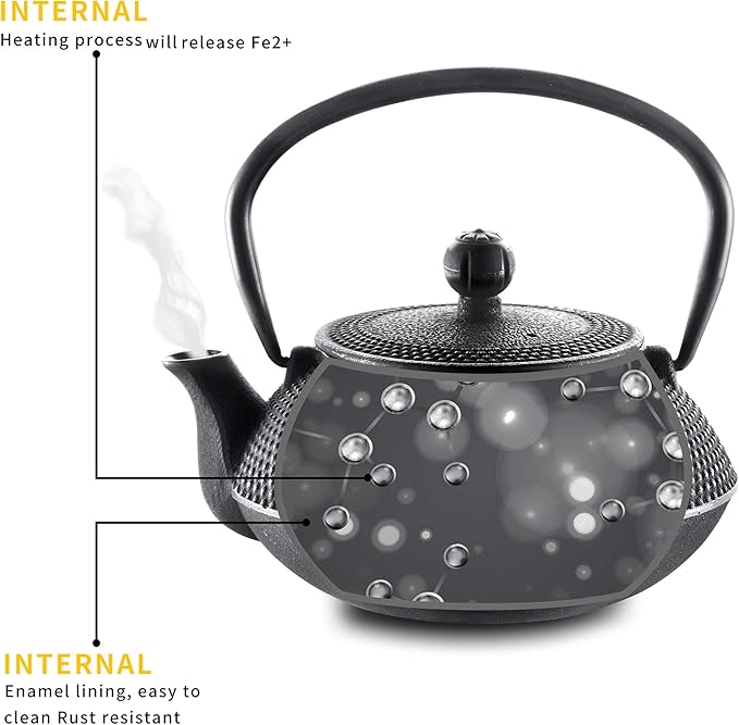 Velaze Cast Iron Teapot Set,Japanese Teapot Heat Preservation with Trivet,Stainless Steel Infuser and 2 Cups,Durable Cast Iron with a Fully Enameled Interior,Beautiful Hammered Design,700ML/23oz