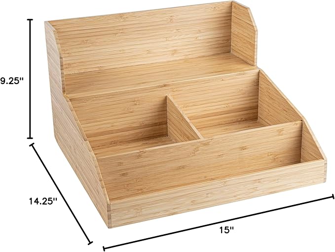 Restaurantware-15 x 14.25 x 9.25 Inch Coffee Condiment Organizer, 1 Countertop Tea Station Organizer - 3 Shelf, Heavy-Duty, Bamboo Coffee Bar Holder, For Breakrooms, Offices, or Homes,