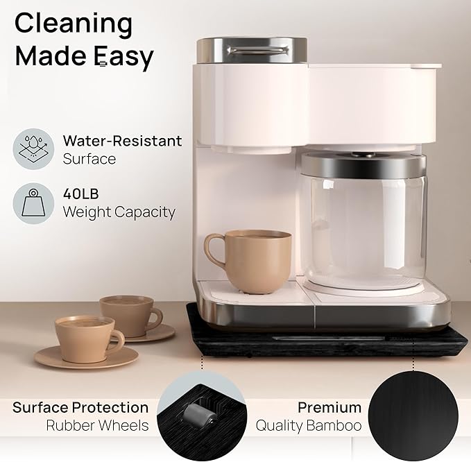 Ibyx Elegant Sliding Tray for Your Coffee Maker & Heavy Kitchen Appliances - Sturdy, Slides Easily from Under The Cabinet (Black, 12”W x 16”D)