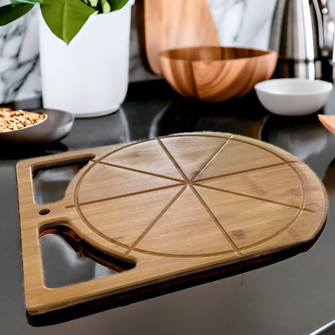 2-in-1 Wooden Pizza Peel & Bamboo Cutting Board | Dual Grip Pizza Paddle Board for Baking, Pizza Spatula & Large Cutting Board for Pizza | Pizza Turning Peel for Baking Accessories, 17" X 13.5"'