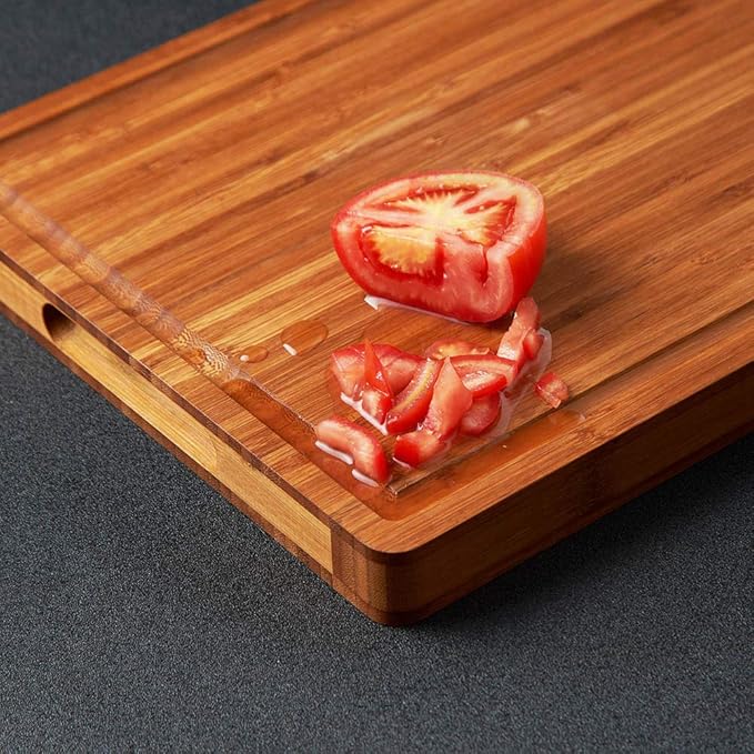 Bamboo Wood Cutting Board for Kitchen, 1" Thick Butcher Block, Cheese Charcuterie Board, with Side Handles and Juice Grooves, 16x11"