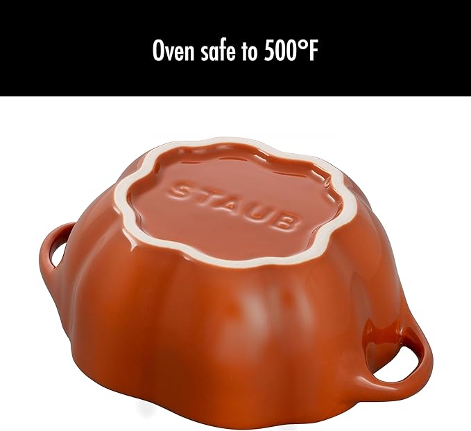 STAUB Ceramic 0.75-qt Petite Pumpkin, Oven & Stove Safe up to 572°F, Pumpkin Dish, Baking Candy Burnt Orange