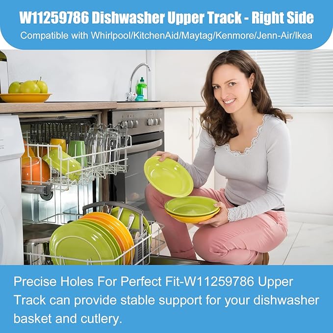 W11259786 Dishwasher Upper Dishrack Replacement for Whirlpool KitchenAid Dishwasher Parts，Fits WPW10546503/W10546503 Part（Right Slide)