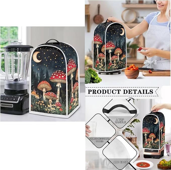 Mushrooms Moon 2 Slice Toaster Cover Small Appliance 3-Pcs Set,Bread Toaster, Blender and Slow Cooker Cover Dust and Fingerprint Protection, Machine Washable Kitchen Decor (Black)