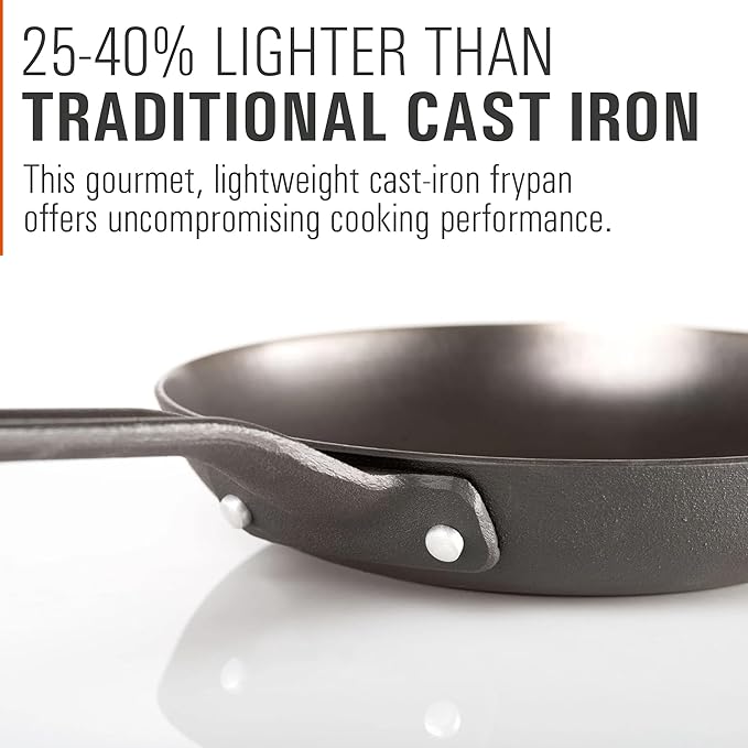 GSI Outdoors Guidecast Cast-Iron Frying Pan, Lightweight Pans for Campfire & Induction Cooking (10″ Pan)