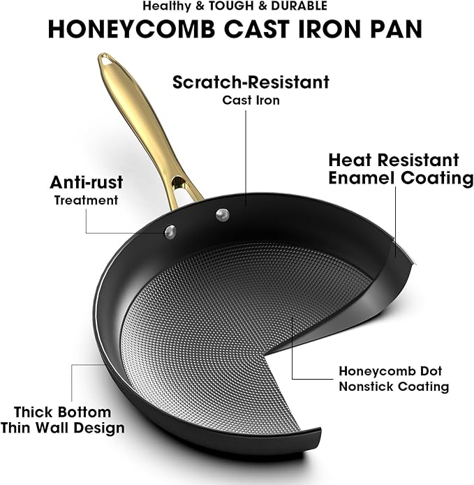 imarku Non Stick Frying Pans Set, Cast Iron Skillets 3 Pcs - 8"&10"&12", Cast Iron Pans with Lids, Dishwasher and Oven Safe, All Cooktops Compatible