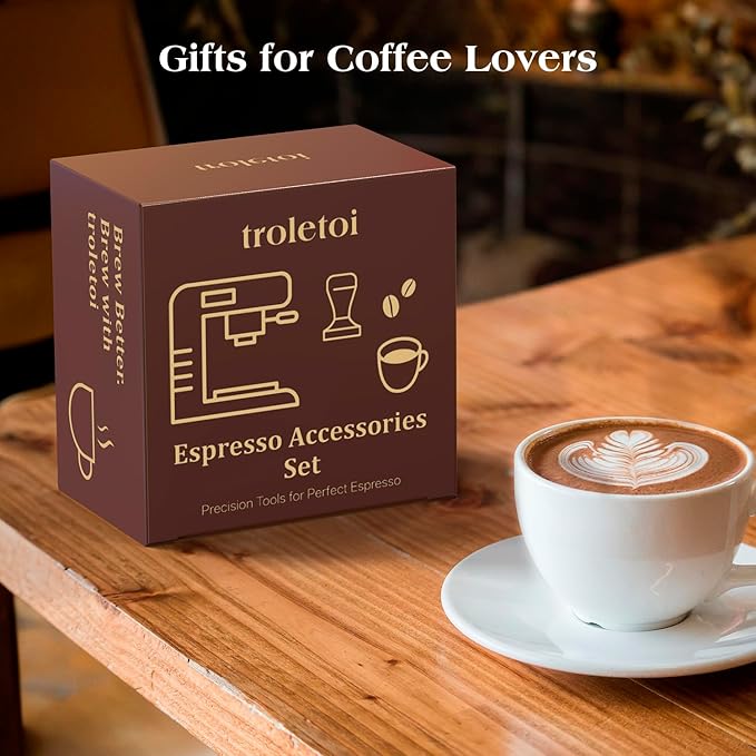 7 PCS Espresso Accessories Kit: 51mm Espresso Tamper, Coffee Distributor, Puck Screen, Dosing Funnel and WDT Tool, Premium Espresso Tool Set Fits Delonghi 51mm Machines and Portafilter