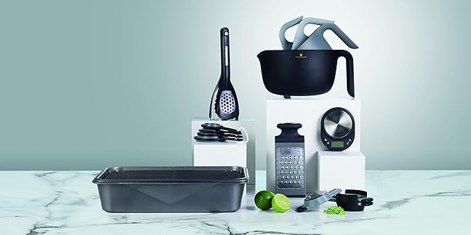 KitchenCraft MasterClass Smart Space Nesting Magnetic Kitchen Utensil Set, Silicone, Black, 9 x 9 x 30 cm, Pack of 5