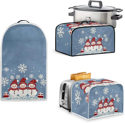 Christmas Themed Toaster, Blender & Slow Cooker Covers - 4 Slice Wide Slot, Washable Dust Covers in Blue for Merry Xmas Decor