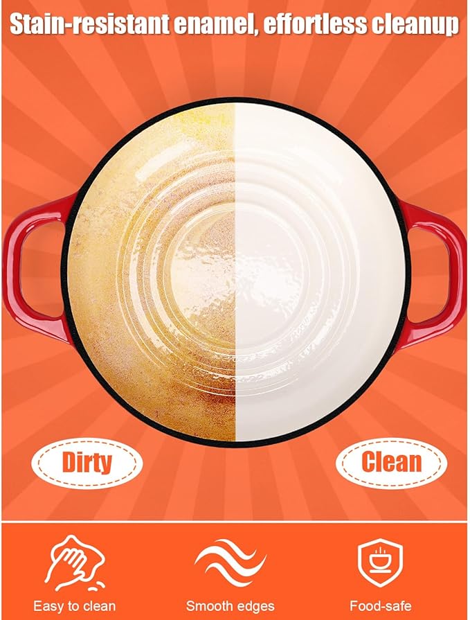 QuliMetal Dutch Oven Bread Baking- 5QT Enamel cast iron Oven with Sourdough Bread-Baking Supplies like Bread Proofing Basket, Scoring Lame, Dough Whisk for Sour dough, Bread-making Red