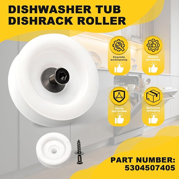 5304507405 Dishwasher Tub Dishrack Roller Fit for Frigidaire Kenmore Replace 154333903 154333902 5300809917 154333901 154213401 154080001, Dishwasher Top Rack Rollers 4 Pcs