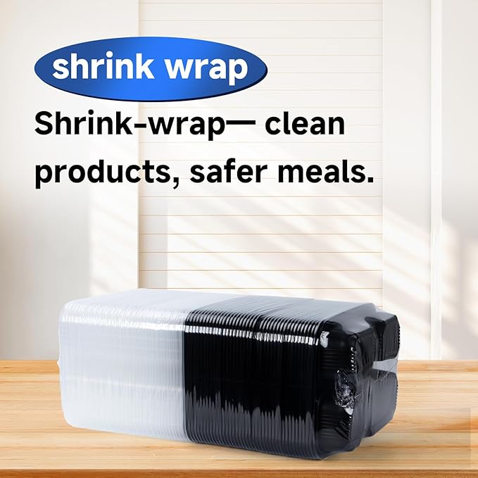 To Go Containers 34 oz 40 Pack - Shrink Wrap 4 Compartment BPA Free PP Plastic Reusable Leakproof | Microwave & Freezer & dishwasher Safe Meal Prep | Black Commercial Catering Food Container