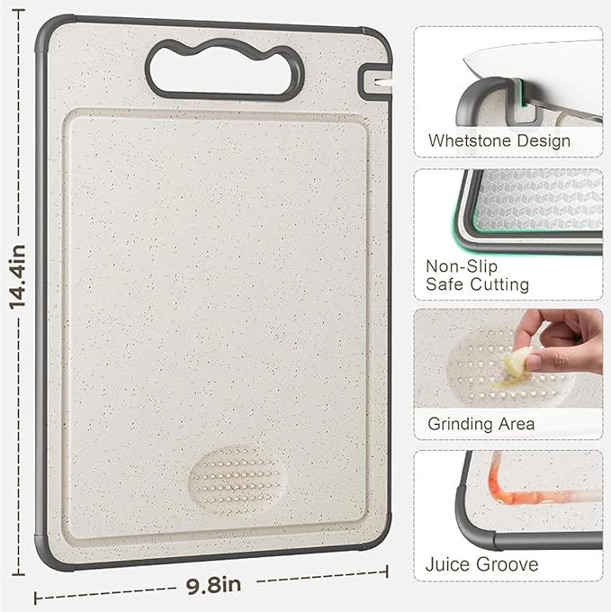 TIBO Cutting Board – 14.5 * 9.8in TIBO Titanium Cutting Board with Built-In Knife Sharpener, Double-Sided Pure Titanium & PP Kitchen Board, Food Prep Board for Meat & Veggies