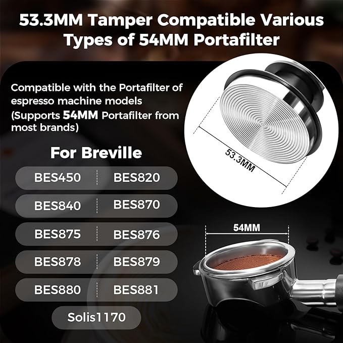 IKAPE 54mm Espresso Tamper Kit 4 in 1 Black, Complete Portafilter accessory set, 53mm Coffee Tamper, WDT Tool, Paper Filters (200pc), Dosing Funnel for Breville Portafilters