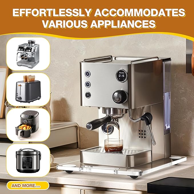 Acrylic Sliding Tray for Coffee Maker & Kitchen Appliances-12"x14", Appliance Slider for Coffee Maker with Wheels 360° Silent Roller, Coffee Pot Slider Tray for Countertop