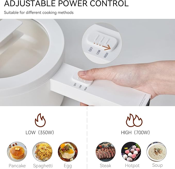 olakys. Electric Hot Pot with Steamer,1.5L Ceramic Glaze Non-stick Portable Pot, Dual Power Multi-functional Electric Cooker, Suitable for Steak, Pasta, Hot Pot, Ramen, Electric Pot for Dorm