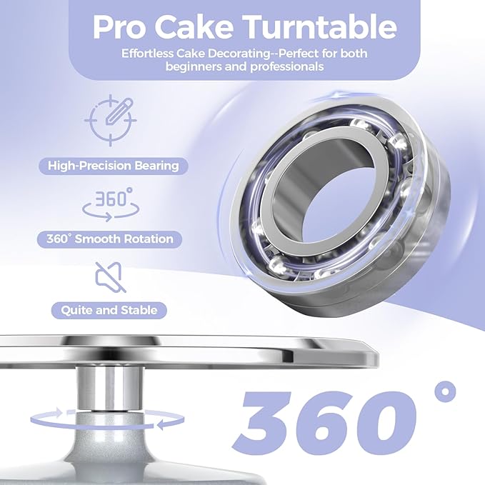 Cake Turntable, Ohuhu Aluminium 12'' Cake Decorating Kit Supplies Rotating Stand Revolving Spinner with 2 Icing Spatula 3 Comb Smoother Perfect Gifts