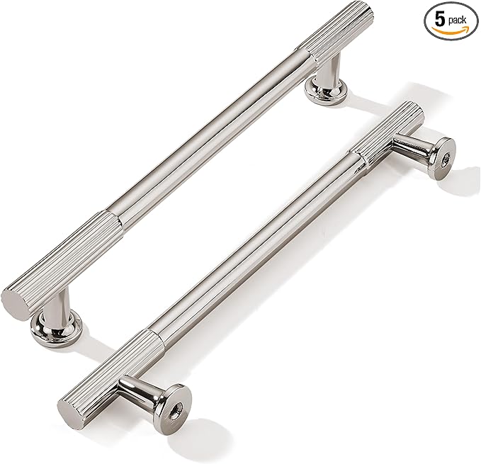 khtumeware 6 Inch Hole Center 5 Pack Polished Nickel Heavy Duty Solid Cabinet Pulls, Kitchen Drawer Handles, for Dresser cabinets, cabinets, Door cabinets, Hardware