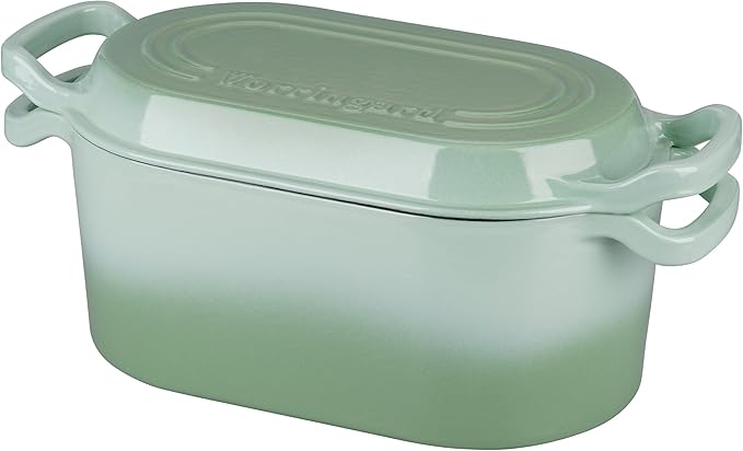 Oval Dutch Oven Pot with Lid, Enamel Coating Cast Iron Bread Pans for Homemade Sourdough Bread Baking, Cooking, 4 Quart, Green