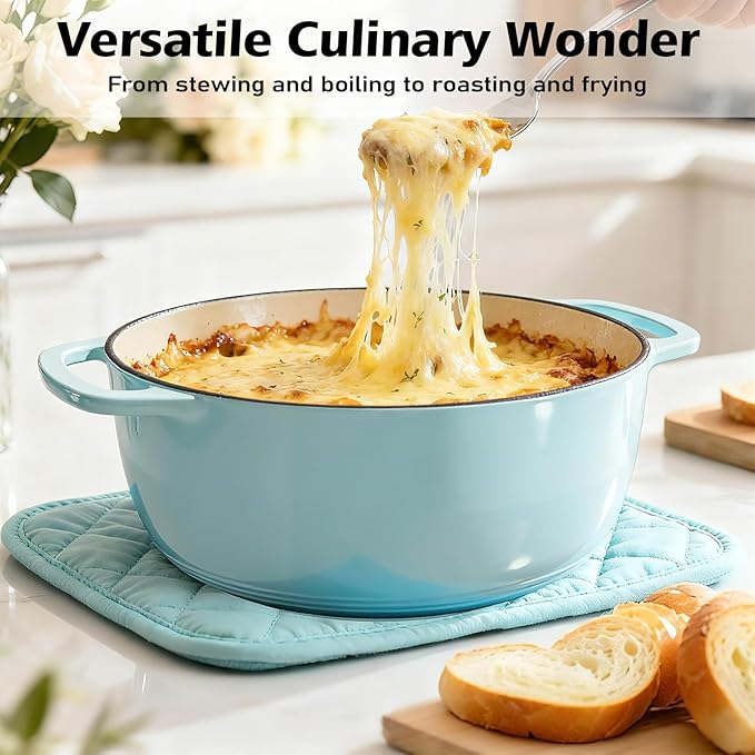 Umite Chef 6QT Enameled Cast Iron Dutch Oven with Lid, Versatile Heavy-Duty Cookware Pot for Baking Bread, Braising, Soups & Stews, Oven & Stovetop Safe with Heat Resistant Gloves（Blue）