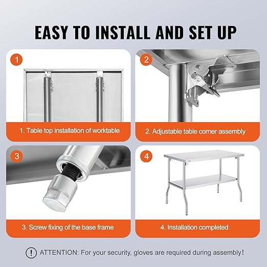 VEVOR Stainless Steel Foldable Work Table, 30 * 48 Inch Heavy Duty Food Outdoor Double Layer Stainless Steel Worktable for Commercial Kitchen Restaurant