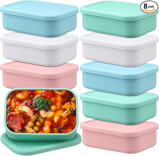 Nuogo 8 Pcs 2 Cup Silicone Freezer Trays with Lid Silicone Soup Freezer Molds Rectangle Soup Containers Reusable Food Preserving Tray Freezing Ice Trays for Soups Sauces Stews (Multicolor)