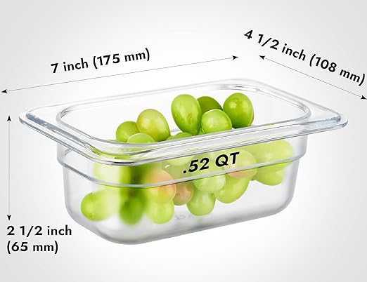 CURTA 6-Pack 1/9 Size 2.5" Deep NSF Polycarbonate Food Pans | Dishwasher & Freezer Safe Clear Container for Prep Tables, Buffet, Salad Bar, Commercial & Home Kitchen