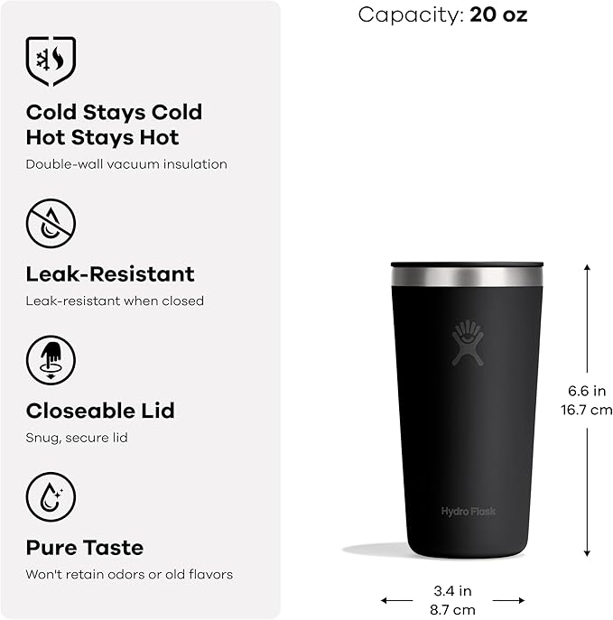 Hydro Flask All Around Tumbler Press-In Lid, Insulated Travel Mug, Stainless Steel Coffee Cup 20 Oz Cloud Pink