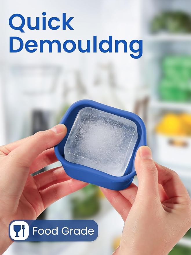 8 Pcs 1/2 Cup Silicone Freezer Molds With Lid, Silicone Freezer Trays for Sauce and Food Storage, Ice Cubes Molds, Small Portion Containers for Meal Prep, Nuts, Snacks, Dessert (Blue)