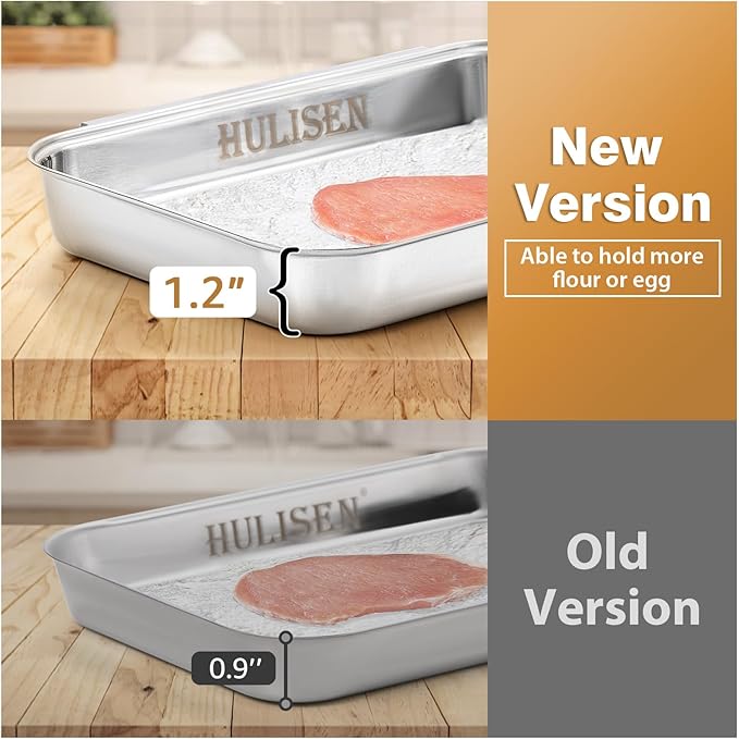 HULISEN Set of 3 Breading Pans, Stainless Steel Breading Set for Marinating Meat, Chicken, Fish, Food Prep Trays, Coating Trays Can Be Used to Baking Cake, Oven Safe