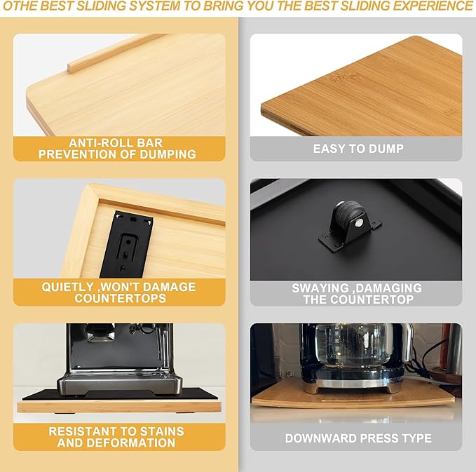 MinBoo Bamboo Appliance Slider,Sliding Tray for Coffee Maker, Kitchen Countertop Appliance Rolling Tray,Slides Easily from Under The Cabinet,Wide - Small (12" Wx10 D)